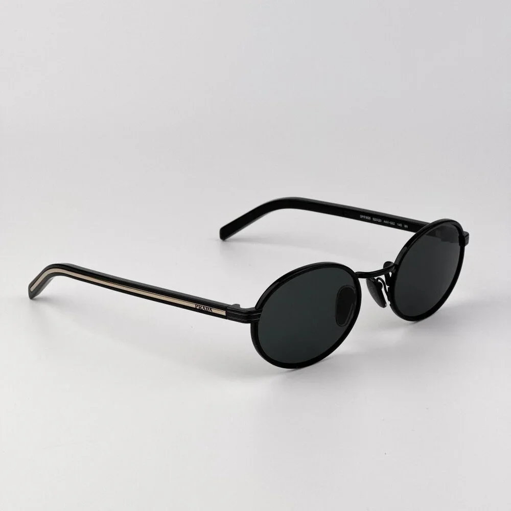 Prada PRB56S Oval Sunglasses – Black Frame with Dark Grey Lenses | Model AAV08Z - Picture 6 of 10